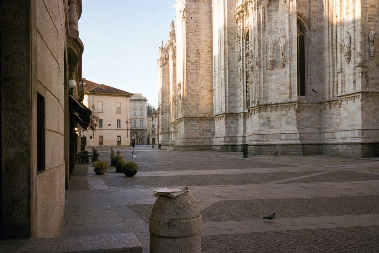 Piazza del Duomo with the cathedral facade and a crowd-free cobblestone square